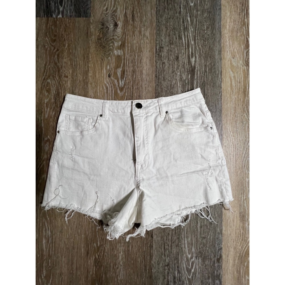 TGLA Denim Shorts Womens 26 White Excellent High Rise Distressed Raw Hem